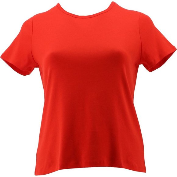 NWT LANDS' END WOMEN'S SHORT SLEEVE SHAPED 1X1 RIB CREW SHIRT BRIGHT CHERRY PS - Picture 1 of 7